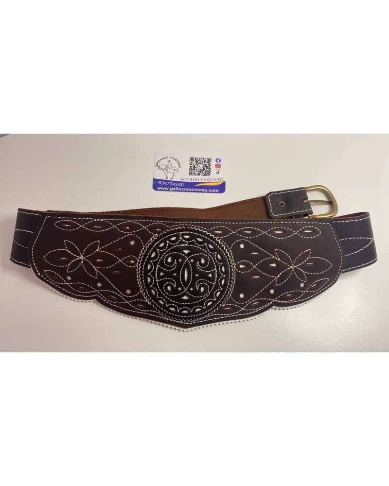 Cinturón rociero de señora fabricado en piel repujada primera calidad bordado redondo COMPLEMENTOS