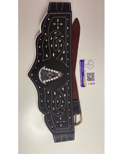 Cinturón rociero de señora fabricado en piel repujada primera calidad bordado blanco COMPLEMENTOS