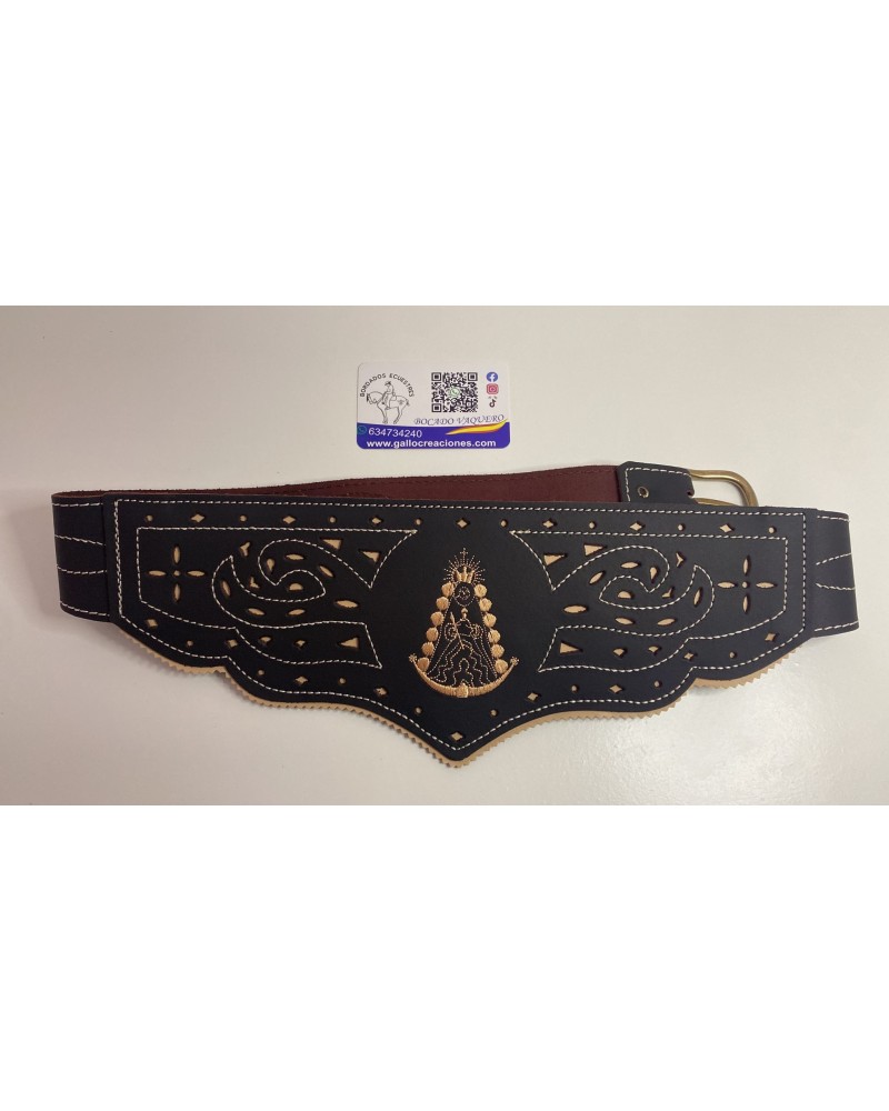 Cinturón rociero de señora fabricado en piel repujada primera calidad bordado dorado COMPLEMENTOS