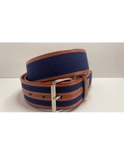 copia de Cinturón de loneta y piel con detalles de hierros ganaderos Marino con detalles blancos COMPLEMENTOS