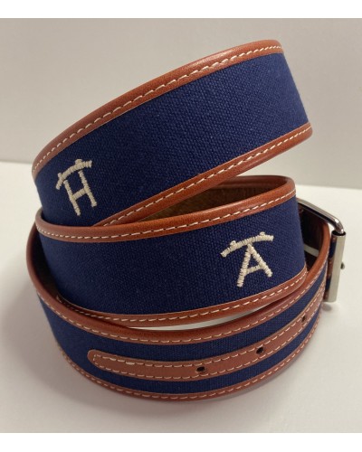 copia de Cinturón de loneta y piel con detalles de hierros ganaderos Marino con detalles blancos COMPLEMENTOS