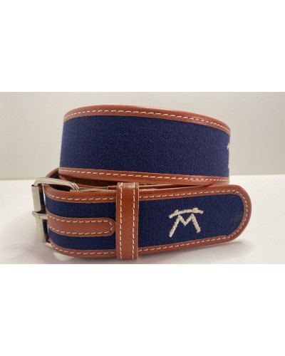 copia de Cinturón de loneta y piel con detalles de hierros ganaderos Marino con detalles blancos COMPLEMENTOS