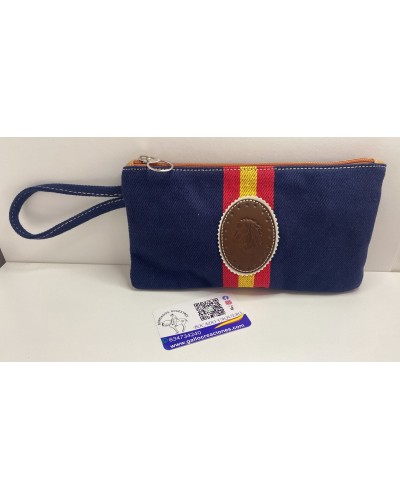 Bolso de mano fabricado en loneta con detalles en piel y bandera nacional COMPLEMENTOS