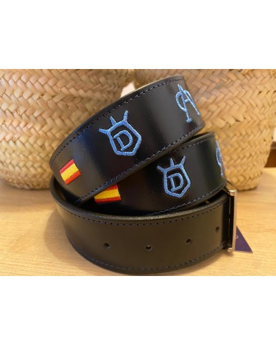 CINTURON PIEL NEGRO/AZUL CON HIERROS GANADEROS BORDADOS Inicio