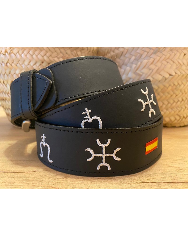 CINTURON PIEL NEGRO CON HIERROS GANADEROS BORDADOS Inicio