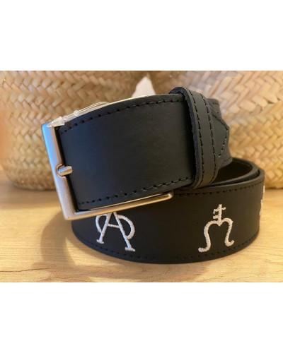 CINTURON PIEL NEGRO CON HIERROS GANADEROS BORDADOS Inicio