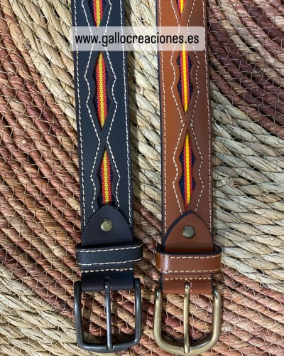 Cinturón de piel con badana de bandera de España Inicio