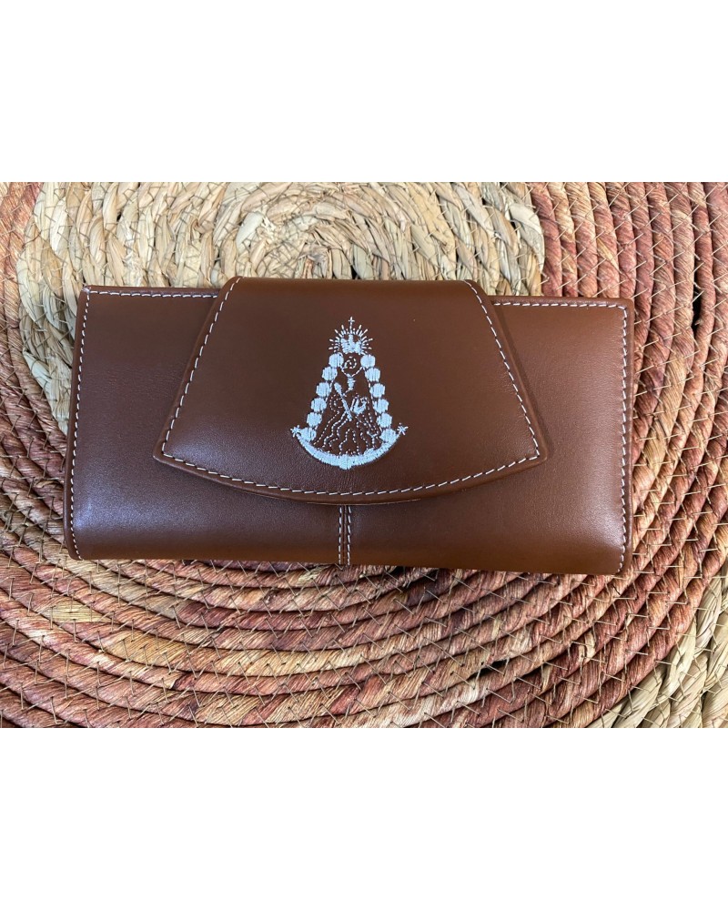 CARTERA DE SEÑORA PIEL CON VIRGEN DEL ROCIO BORDADA ( GRANDE ) Inicio