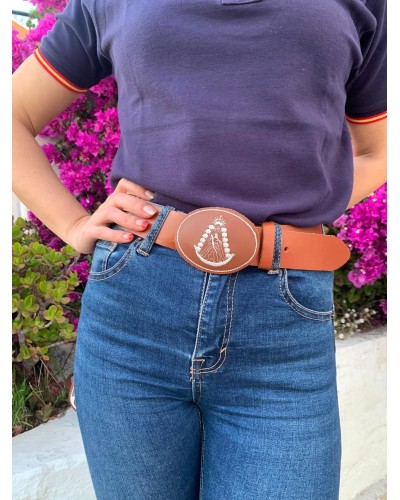 CINTURON DE CUERO CON HEBILLA VIRGEN DEL ROCIO BORDADA Inicio