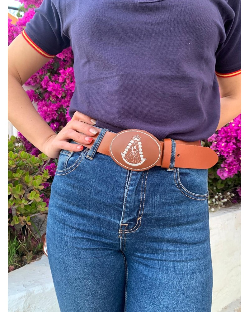 CINTURON DE CUERO CON HEBILLA VIRGEN DEL ROCIO BORDADA Inicio