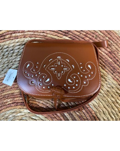 Bolso Bandolera Oval Picado Cuero. Inicio