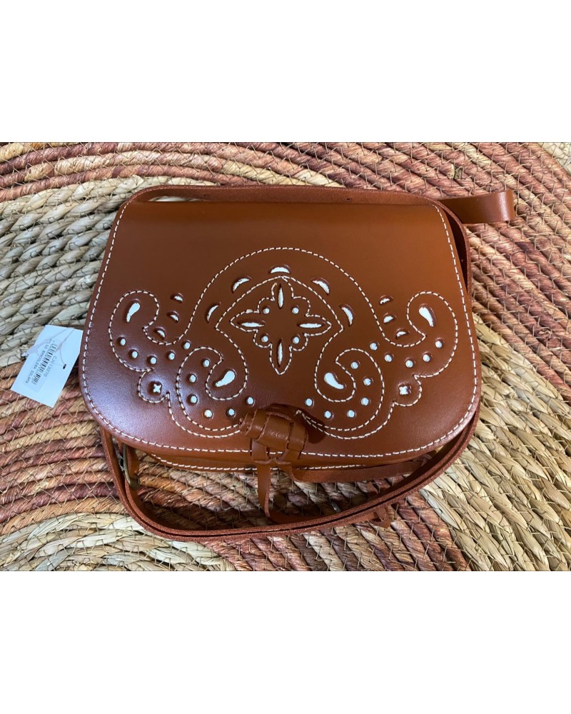 Bolso Bandolera Oval Picado Cuero. Inicio