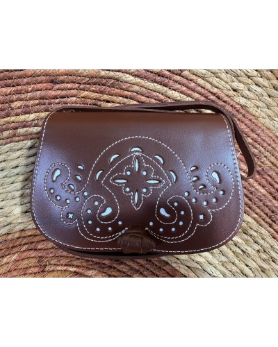 Bolso Bandolera Oval Picado Cuero. Inicio