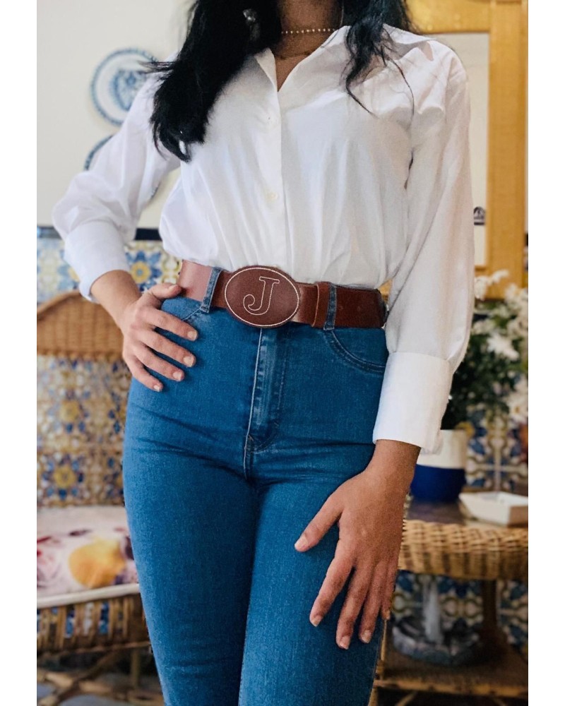 CINTURON PIEL CON INICIAL BORDADA Inicio