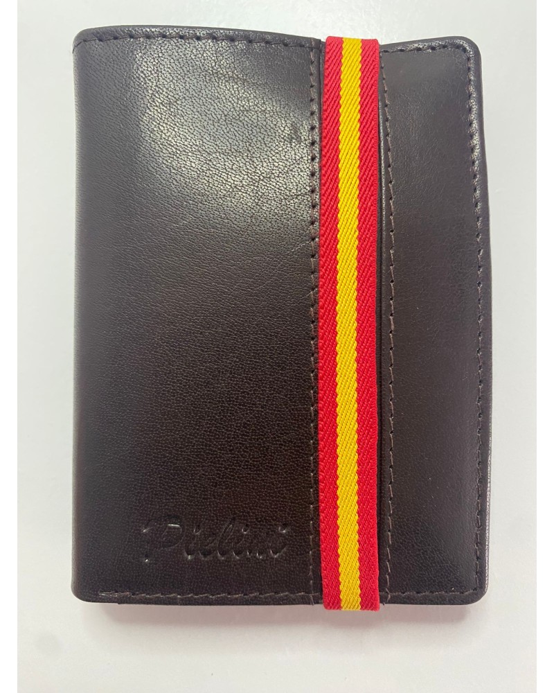 Cartera Marrón Oscura con elástico de bandera Nacional COMPLEMENTOS