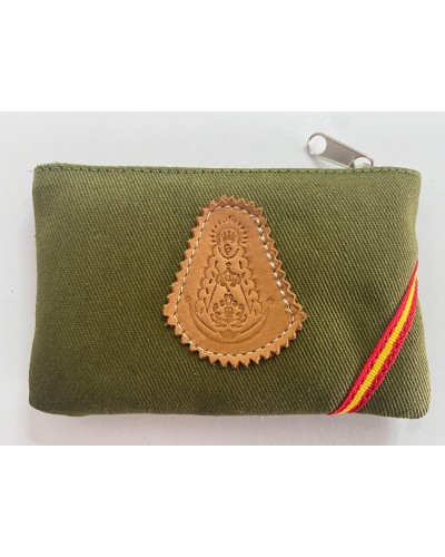 Monedero pequeño de bolsillo loneta y piel verde COMPLEMENTOS