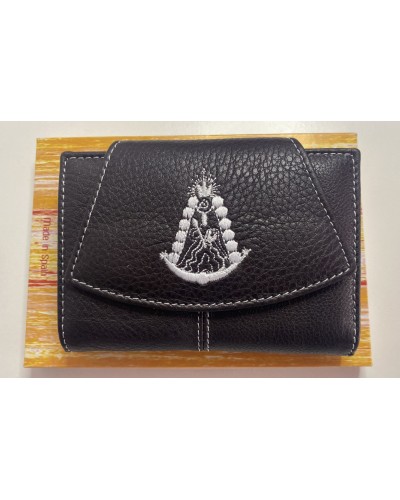 Monedero de señora fabricado en piel de Ubrique con detalles de la virgen del Rocío bordada COMPLEMENTOS