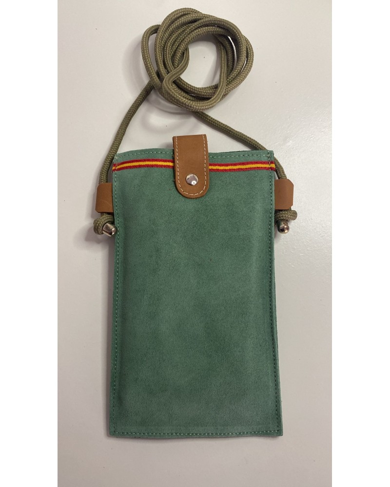 Portamóviles fabricado en piel verde COMPLEMENTOS