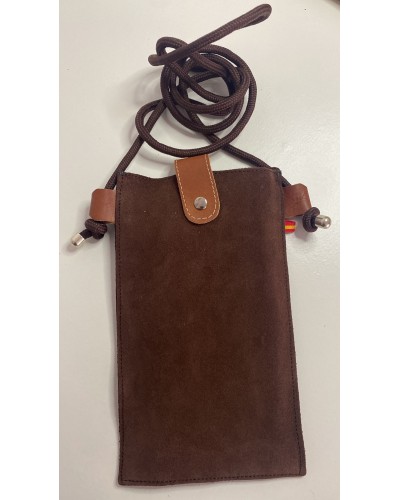 Portamóviles fabricado en piel marrón oscuro COMPLEMENTOS