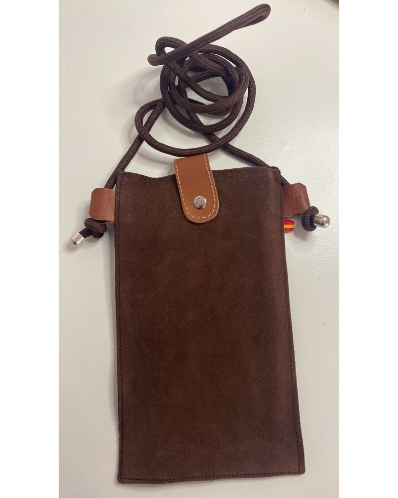 Portamóviles fabricado en piel marrón oscuro COMPLEMENTOS