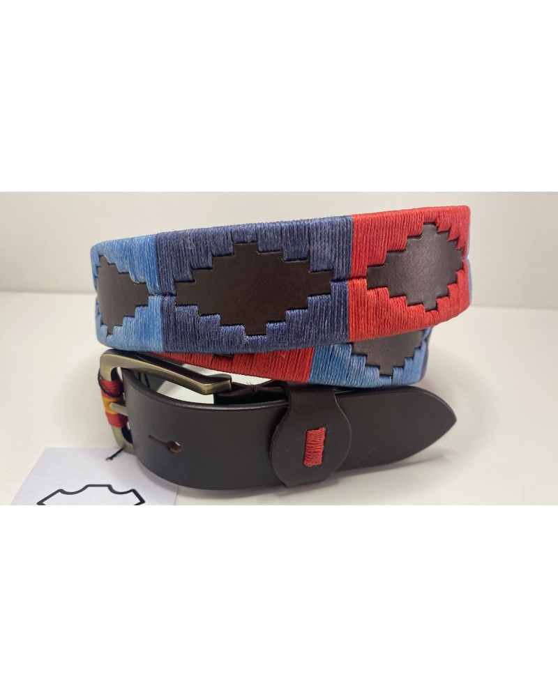 Cinturón de piel con bordados argentino primera calidad azul COMPLEMENTOS