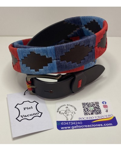Cinturón de piel con bordados argentino primera calidad azul COMPLEMENTOS