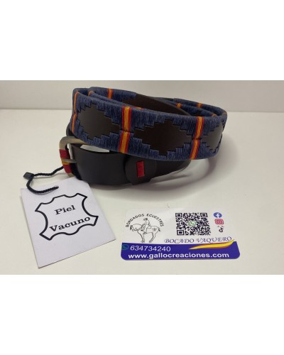 Cinturón de piel con bordados argentino primera calidad azul COMPLEMENTOS