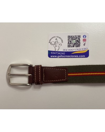 Cinturón elastico y piel con detalles de bandera nacional verde COMPLEMENTOS